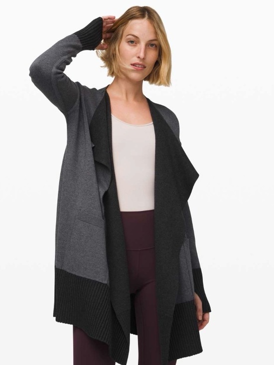 lululemon athletica Sweaters - LULULEMON L Still Lotus wrap Grey-Black thumb sleeve pocket reversible cardigan